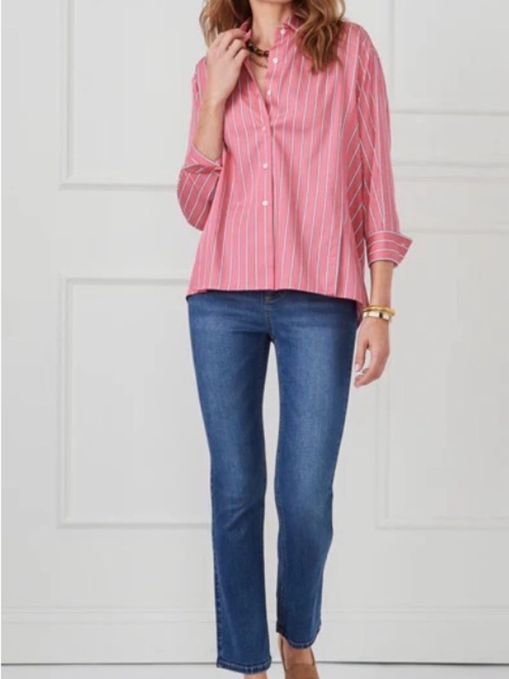 J. McLaughlin Coral and White Striped Shirt-XS cotton NWOT
